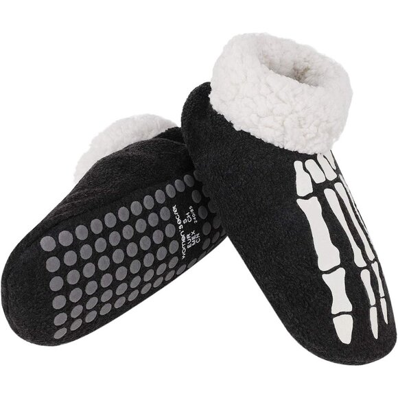 Women Skeleton Glow in The Dark Plush Fuzzy Slippers Cozy House Shoes - Picture 2 of 6
